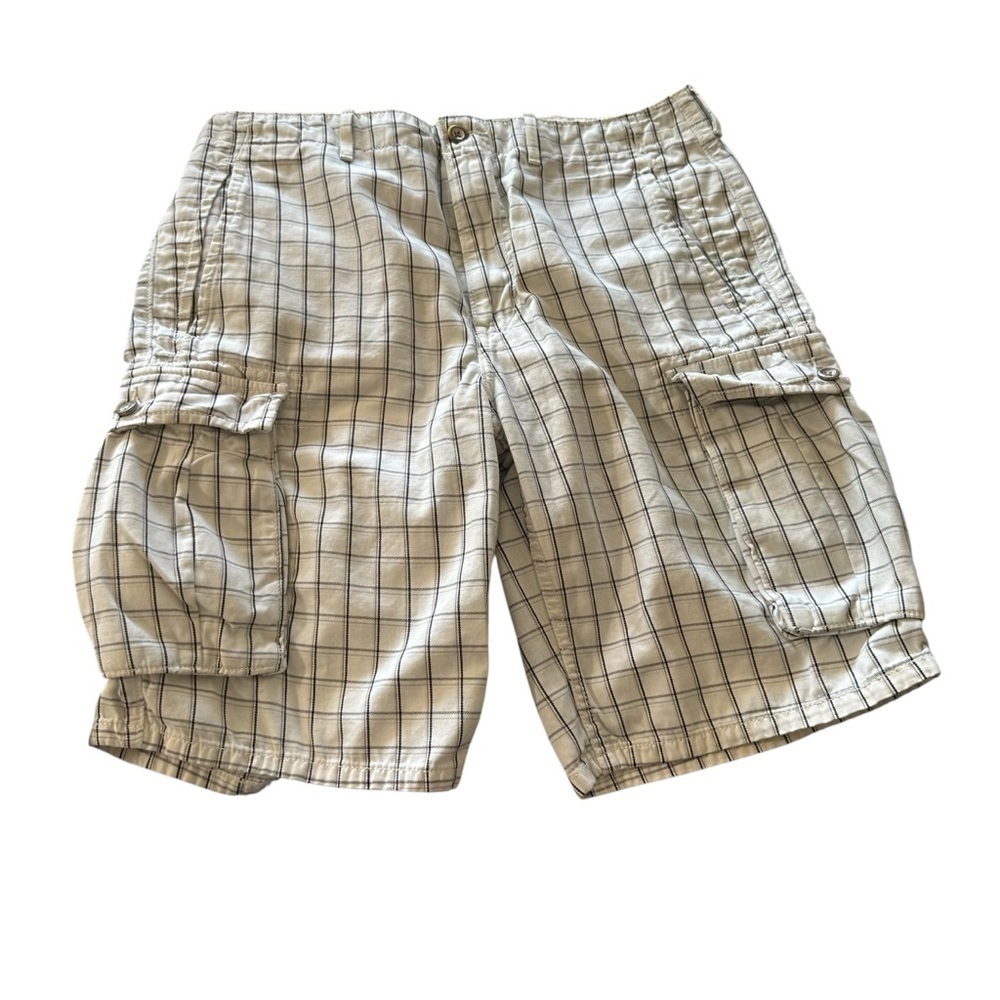 Levi's Men's Cream and Black Checkered Cargo Shorts
